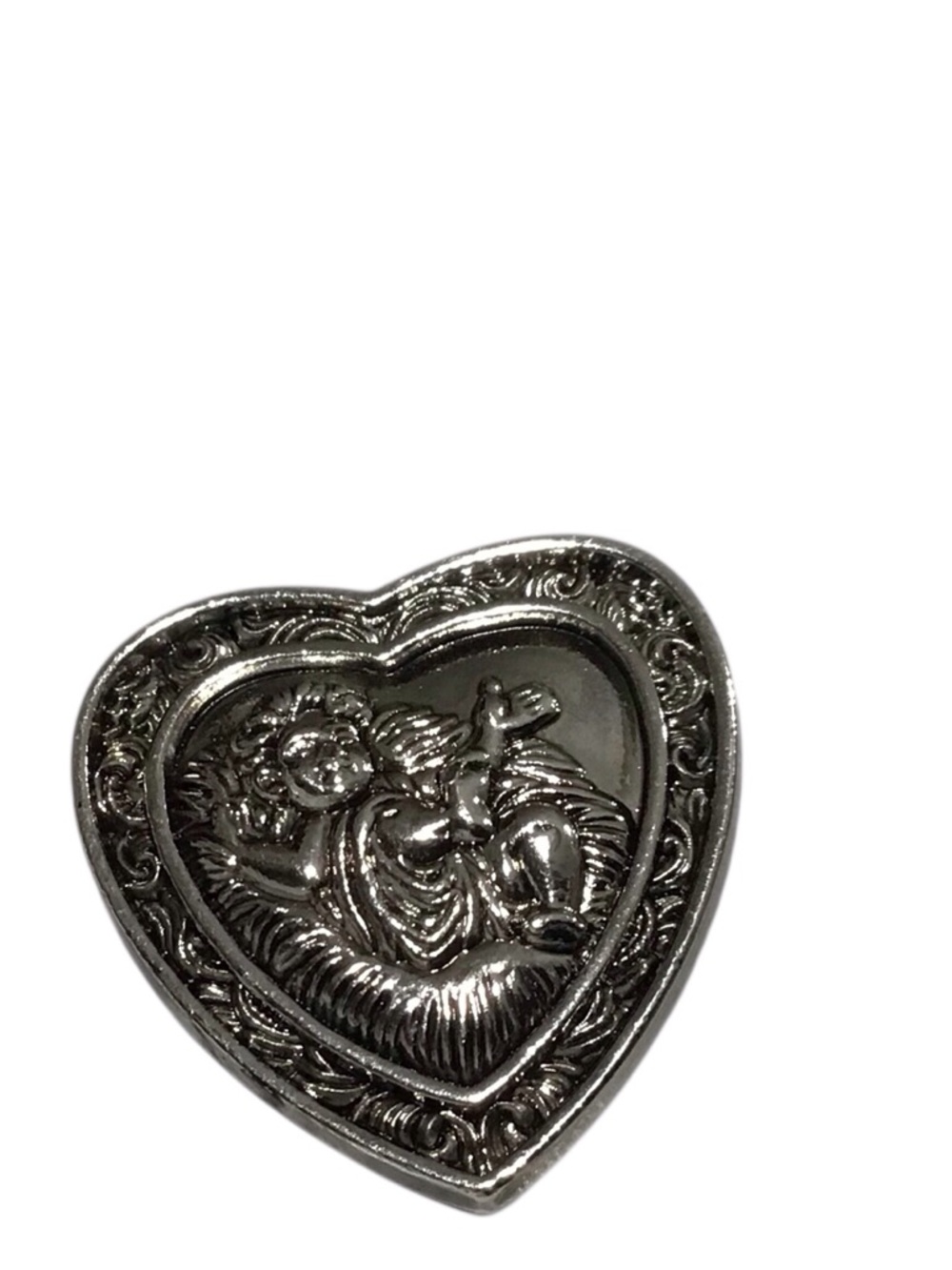 Pin back Baby Jesus Heart Silver Tone Brooch Silver Vintage